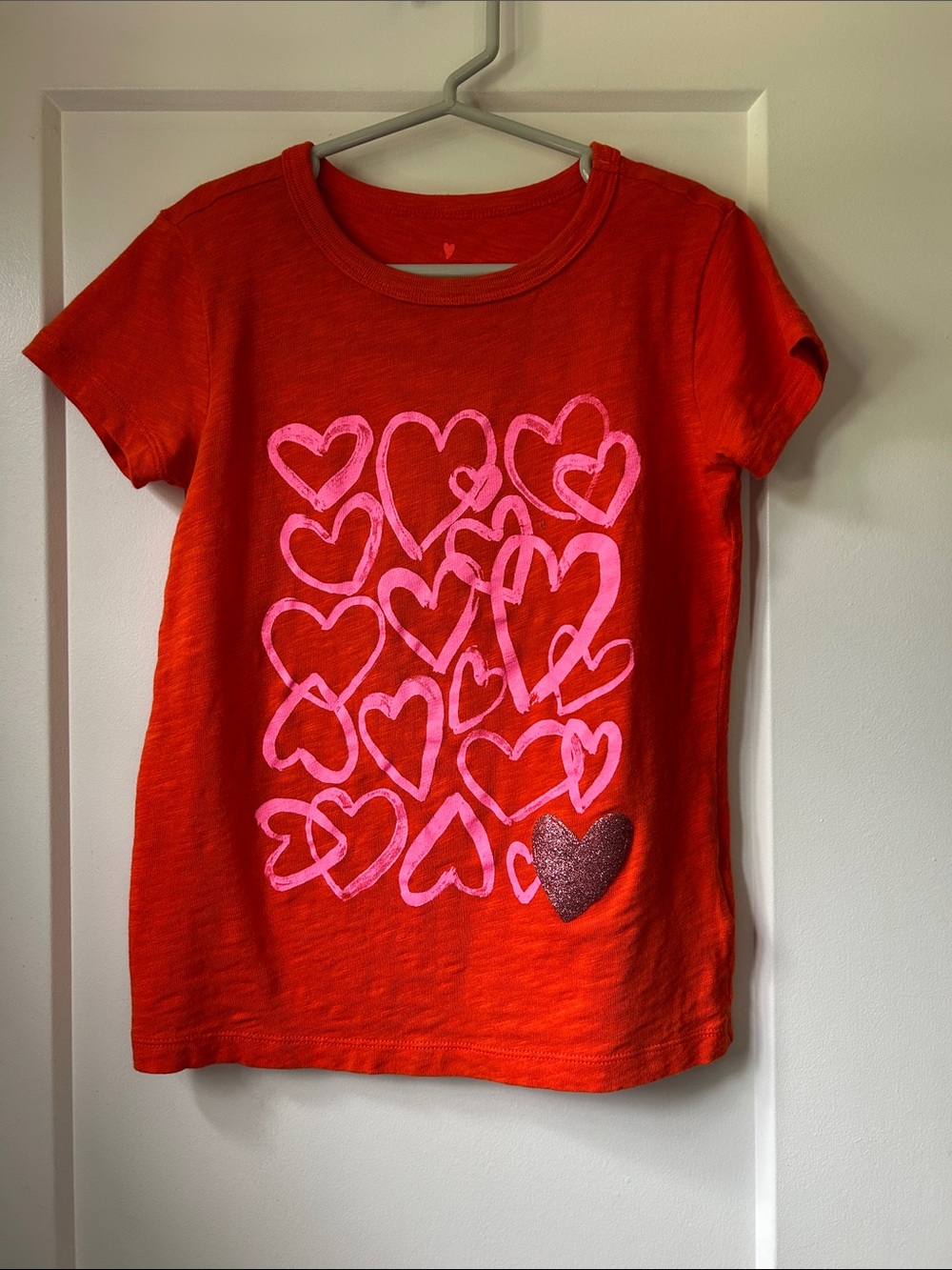 Crewcuts Bright Red Short Sleeve Tee with Pink Heart Graphic